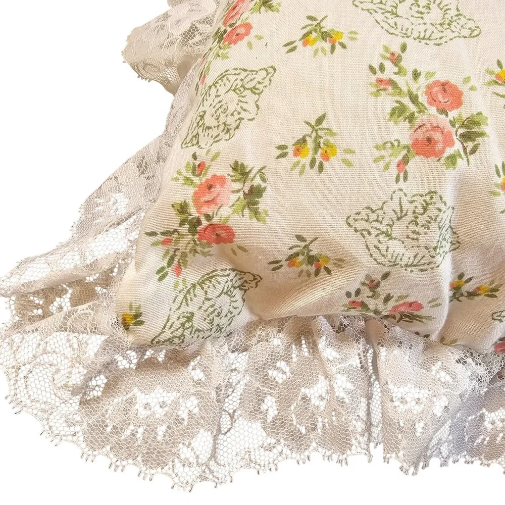 1980s Cabbage Patch Kids Lace Trim Floral Mushroom Pillow Yarn Hair 1980s 20in